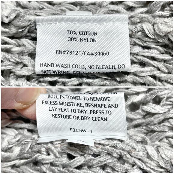 EILEEN FISHER Open Knit Cotton-Nylon Light Gray Open Front Cardigan Size L - Picture 7 of 7